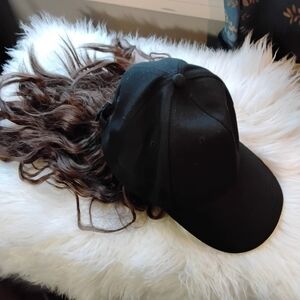 Black Baseball Cap with Brown Hair Extension